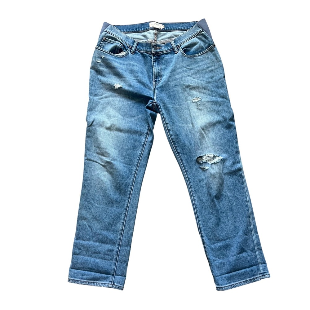 HATCH Maternity Distressed Straight Leg Jeans Light Wash Size 30 Chic Modern